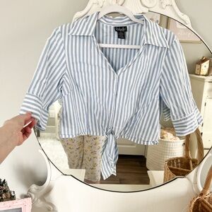 Striped cotton button up top with front tie